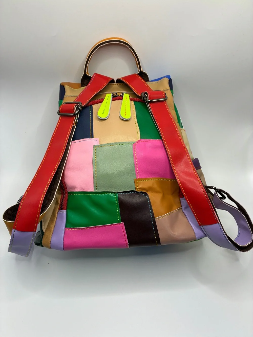 Colorblock Patchwork Leather Backpack - Multicolor